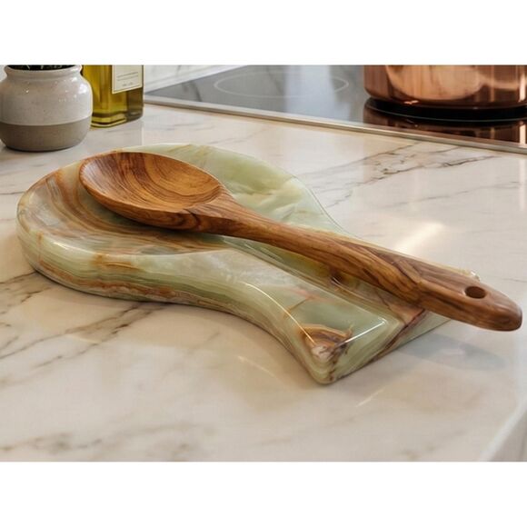 Green Onyx Spoon Rest, Natural Stone Utensil Holder, Farmhouse Kitchen Decor - Picture 4 of 12